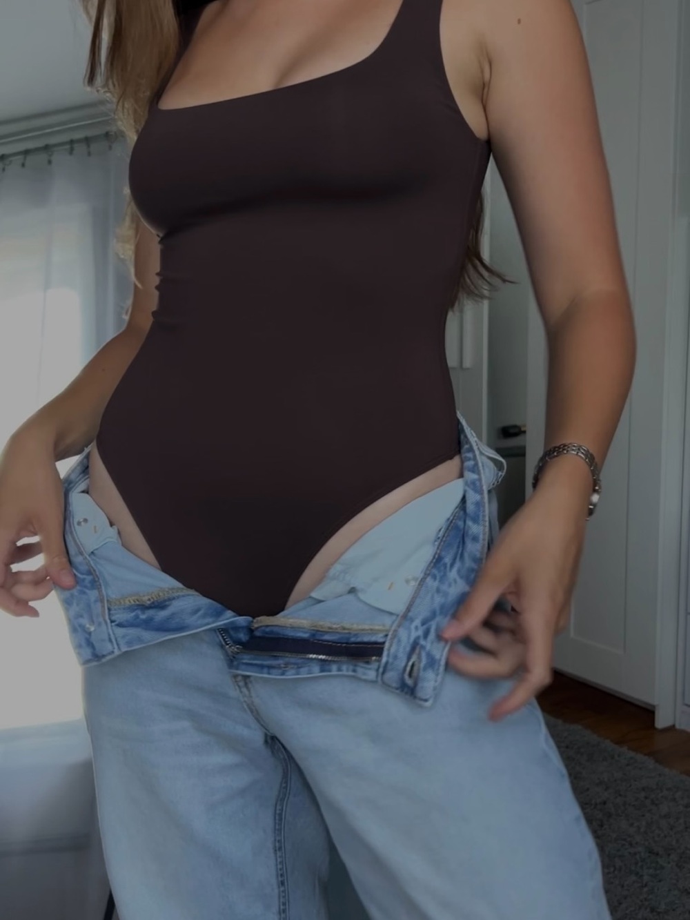 Babaton Brown Square Neck Bodysuit Size S